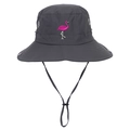 Dark grey sun hat with pink flamingo embroidery and adjustable chin strap - Adjustable / Gray