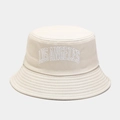Beige cotton bucket hat with white Los Angeles embroidery and reinforced brim stitching - M (56-58cm) / Beige