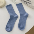 Morandi blue vertical rib knit mid-calf socks in soft cotton fabric for a minimalist look - One Size / Milky Blue