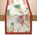Christmas table runner with gnomes and red border on a rustic wooden background - 33cmx180cm / ZQ16-7 (Red Border Santa Tree)