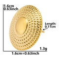 Detailed view of 18k gold plated round stud earrings showing 1.6cm diameter and weight - Round Grain Texture-Gold