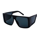 Flat top shield sunglasses in black frame with dark grey wrap-around lenses and wide side guards - Black Frame Black Grey Lens C2