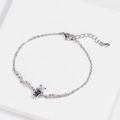 Detail of silver chain bracelet with heart zircon and purple bubble tea pendant charm - Style 6 Silver
