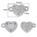 Silver heart-shaped magnetic clasp with rhinestones for DIY jewelry 18.5x11mm - Style #29 Heart Rhinestone Silver