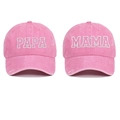 Matching pink cotton baseball caps with PAPA and MAMA embroidery in American college style - Pink PAPA+MAMA (2-Piece Set)