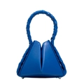 Blue geometric triangle handbag with braided handle and textured faux leather surface - Blue