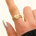 Detailed view of a golden heart ring with pulse engraving and braided double bands - EKG Heart Style (G-286) / Medium KC Gold