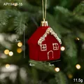 Red flocked velvet house Christmas ornament with silver sequins and beads, 7cm height - Red Flocked House