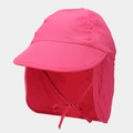 Detail of pink kids sun hat featuring a wide brim and full neck protection flap - 50-56cm / Rose Red