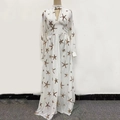 White high neck chiffon maxi dress with gold starfish sequins and lantern sleeves - White