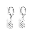 Minimalist silver pineapple charm hoop earrings made of durable stainless steel - Silver Hollow Pineapple