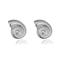 Polished silver nautilus shell spiral stud earrings in 18k stainless steel for women - Conch Steel