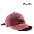 Vintage washed wine red baseball cap with white wavy embroidery for sun protection - Burgundy
