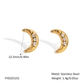 Golden moon stud earrings in stainless steel with cubic zirconia, size 12.5mm - Gold Crescent Moon Stud Earrings (YYE025155)