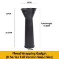 Black bouquet packaging stand holder with dimensions 16cm top diameter and 40.5cm height - H-Series Extra Tall Black Small