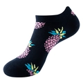 Men's low cut ankle socks in black featuring vibrant tropical pineapple patterns - One Size (36-44) / C48 Black Pineapple