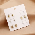 Luxury 6-pair gold earring set with pearls and zircons on a weekly display card - Gold Shell Butterfly Pearl