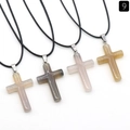 Set of four 40mm natural agate stone cross pendants on black cord necklaces - Grey Agate