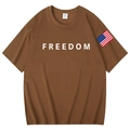 Brown cotton T-shirt with white Freedom print and USA flag patch on the sleeve - S / Coffee