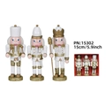 Trois figurines casse-noisette de 15cm en bois blanc et or pour décor de Noël - Style Tambour, Soldat Et Roi Blanc Et Or