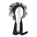 Black and grey camo satin hair bonnet with wide elastic band and long adjustable straps - Grey Snake