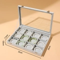 Gray flannel jewelry box with 12 slots, glass lid and metal buckles for bracelets - Grey Ice Velvet 12 Grids Box
