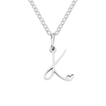 Silver letter K pendant necklace with small hollow heart detail on a cross chain - Letter K (K-Silver) / Steel Color