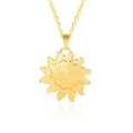 Close-up of golden sun pendant with spiral texture and intricate cloud patterns - Gold Color Pendant Necklace