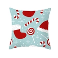 Detail of Christmas pillowcase with holiday motifs like socks, candy canes and snowflakes - 18x18 Inch / Light Blue Christmas Elements Style (DRD314-7)