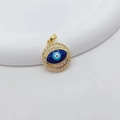 Gold plated Evil Eye round pendant with blue enamel and sparkling zircon accents - Style 5-Round Frame Zirconia Eye