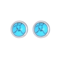 Minimalist round turquoise stud earrings with silver metal frame and natural textures - Silver - Blue Turquoise Style