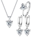 Elegant silver jewelry set with heart-shaped zircon stones necklace ring earrings - Set / White Zirconia