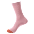 Rosa halbhohe Baumwollsocken mit oranger Kontrastspitze und Rippstrick-Struktur - Einheitsgröße / Rosa und Orange Farblock (SW08)