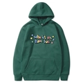 Dark green hooded sweatshirt featuring colored Who let me have fun cartoon graphic print - Dark Green