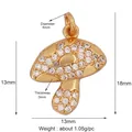 Gold plated mushroom pendant charm with white zircon micro-pave crystals 18x13mm size - Mushroom Model A / Gold