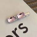 Detail of pink crystal hair clip with silver alloy base and sparkling rhinestone inlay - Rectangular Gem Duckbill Clip