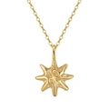 Minimalist 14K gold plated S925 silver sunburst star pendant necklace with O-chain - Textured Star Necklace / 14K Gold Plated
