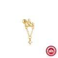Golden S925 sterling silver cartilage stud with crown design and zircon chain pendant - Single Gold #14 (Crown Chain)