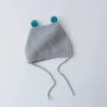 Light grey baby knit hat with vibrant turquoise pom-poms and matching chin straps - Cap circumference 40-48cm, suitable for 3-18 months / Candy Ball Grey
