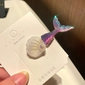 Mermaid tail hair clip with holographic purple scale texture and pearl shell detail - 11# Shell Mermaid Tail - Purple