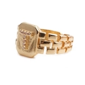 Adjustable golden signet ring featuring letter T with pink zircon and watchband strap - Adjustable Open / Letter T