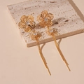 Detail of hollow golden flower earrings with zircon centers and long tassel chains - Hollow Flower Tassel Style / Gold (Silver Earring Post)