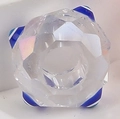 Faceted transparent crystal bead with blue stripes and center hole for DIY jewelry - Blue