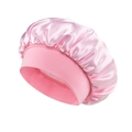 Soft pink satin sleep cap with comfortable wide elastic band for hair protection - Sleep Bonnet / Pink