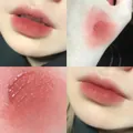 Matte velvet lip mud shade 02 peach pink showing lip application and hand swatches - 02# Tender Peach