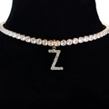 Golden choker necklace with micro-paved rhinestones and a prominent Z letter pendant - Letter Z [Gold]