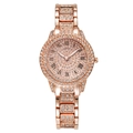 Close-up of rose gold watch with Roman numerals and full crystal diamond inlay details - Full Rhinestone Single Watch / Rose Gold