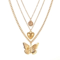 Collier multi-rangs doré bohème avec pendentifs cœur, papillon et pièce de monnaie - 01kc Or 5042