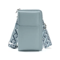 Minimalist light blue lychee pattern crossbody phone bag with geometric woven strap - Phone Bag / Blue