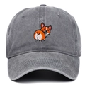 Detail of grey washed cotton baseball cap featuring high-quality Corgi embroidery - Gray